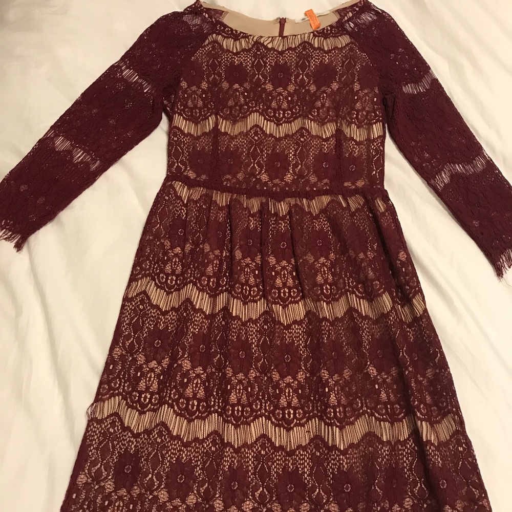 The Impeccable Pig Maroon Lace Dress